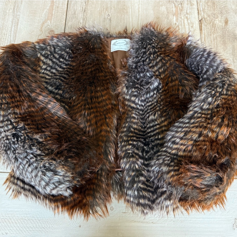 Joyfolie Faux Fur Kids Jacket in Brown and Black